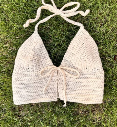 Tie on cropped halter in cream