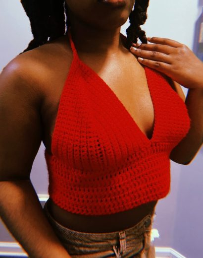 cropped top in bright cherry